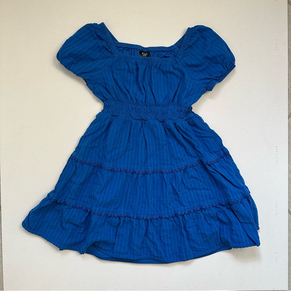 Zac Kids Girls Royal Blue Smocked Tiered Dress Size M 7/8